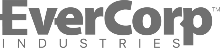 The image shows the logo for EverCorp Industries with bold gray letters. It features a modern, minimalist design with a capitalized font.